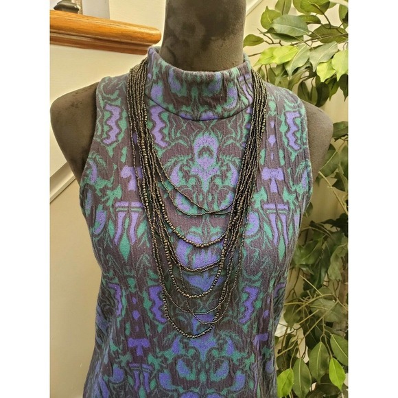 Free People Women's Floral Cotton Sleeveless Mock Neck Knee Length Dress Size M - Picture 2 of 10